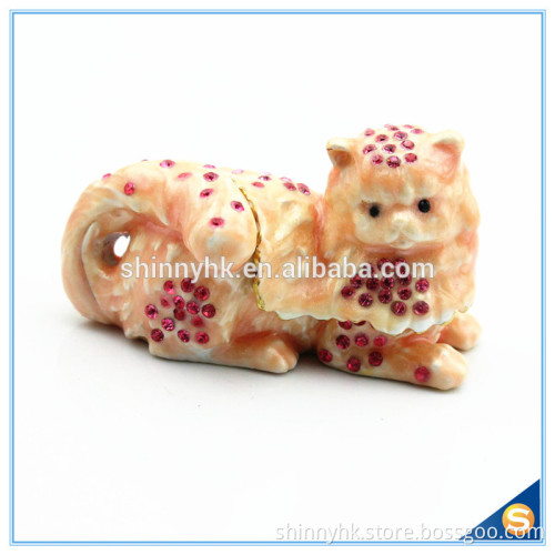 Yellow And Pink Cat Shape Crystal Trinket Box SCJ602